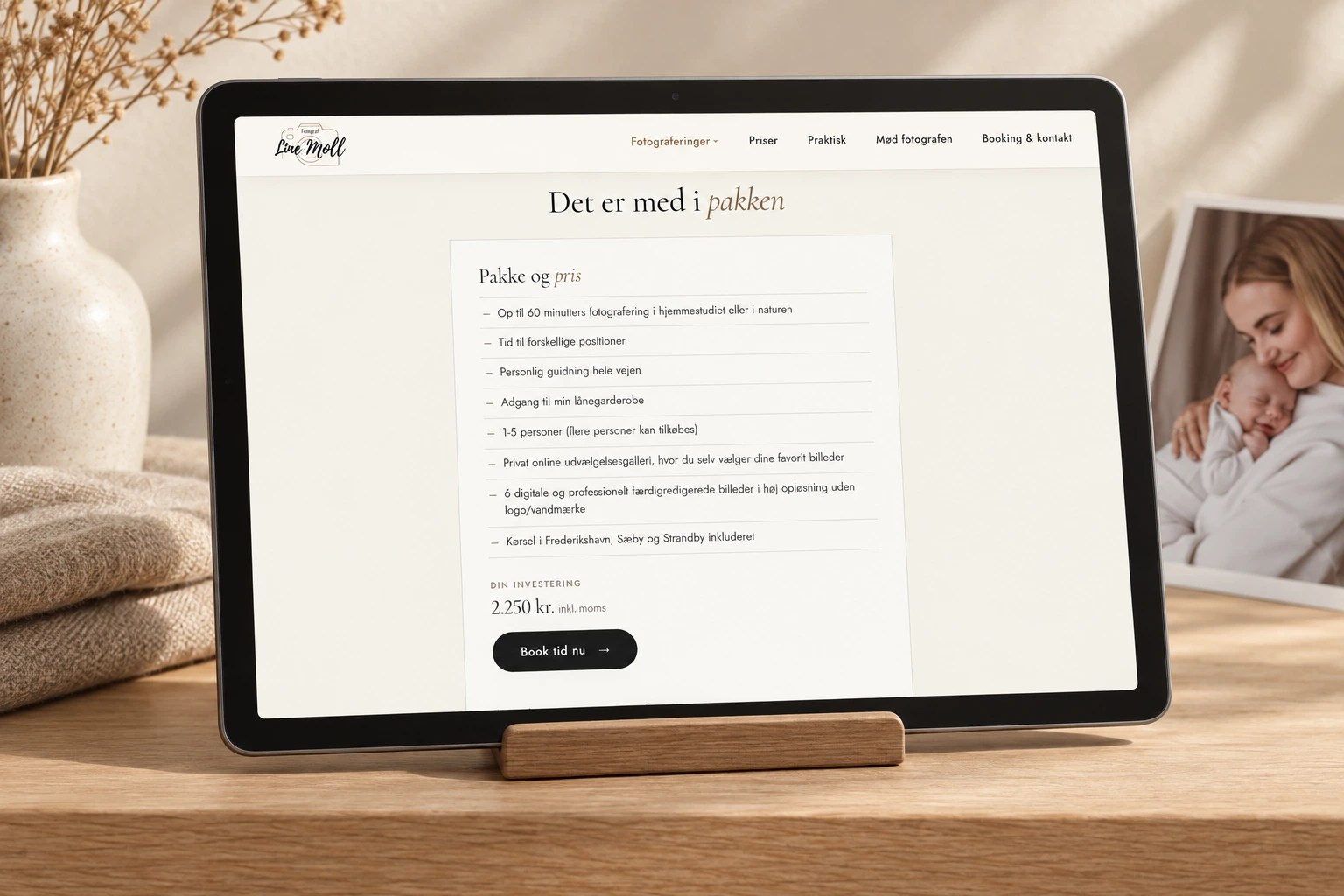 Familiesidens pakke med indhold, pris og genvej til kontaktformularen